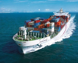 Ship loaded with cargo in middle of water